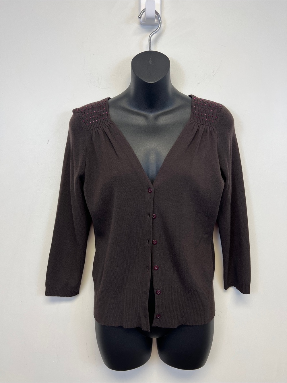 Ann Taylor Loft Women's Y2K Brown Pink V Neck Buttoned Cardigan Small - Picture 1 of 10